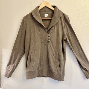 Banana Republic women's tan cotton sweater w/‎ button Kangaroo Pockets SZ Large